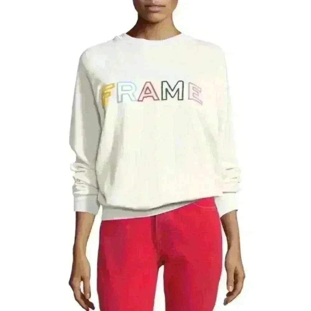 FRAME Embroidered Logo Raglan Pullover Sweatshirt